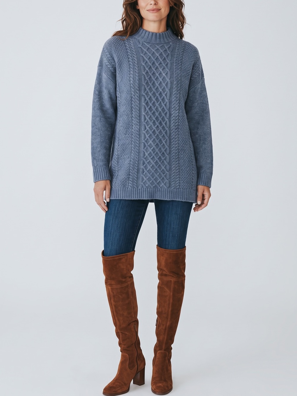 Melrose and Market Blue Cable Knit Mock Neck Oversized Sweater Size S